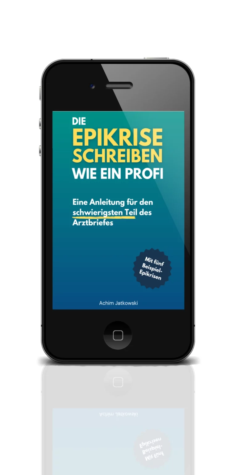 Das E-Book über die Epikrise im Arztbrief auf einem Handy-Display