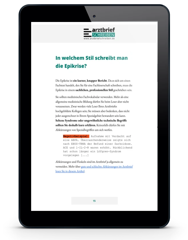Die Epikrise im Arztbrief im E-Book (PDF) auf einem Tablet